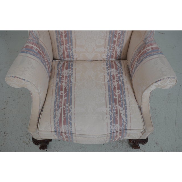 Southwood Clawfoot Mahogany Damask Wing Chair For Sale - Image 10 of 18