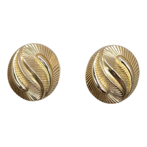 Vintage 1950s Signed Crown Trifari Oval Goldtone Clip Earrings- 2 Pieces