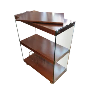 Cabinet with Wheels & Shelves in Walnut & Glass by Pierangelo Gallotti for Gallotti & Radice