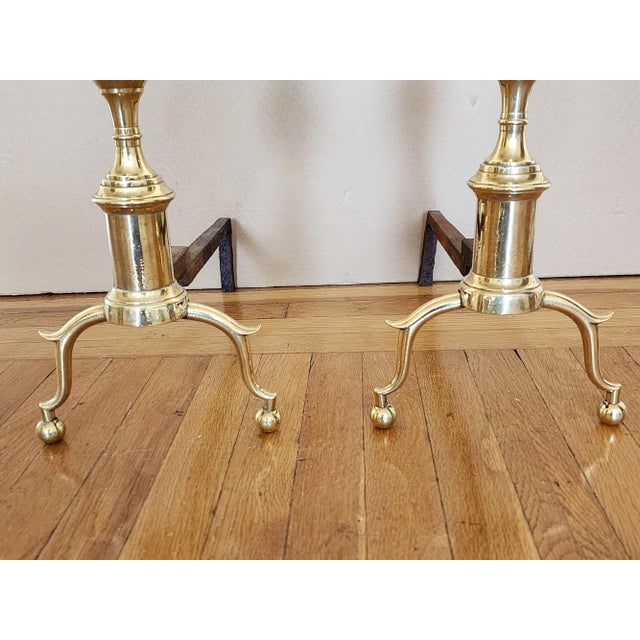 Metal Antique 19th Century Federal Style Brass Andirons-A Pair For Sale - Image 7 of 12