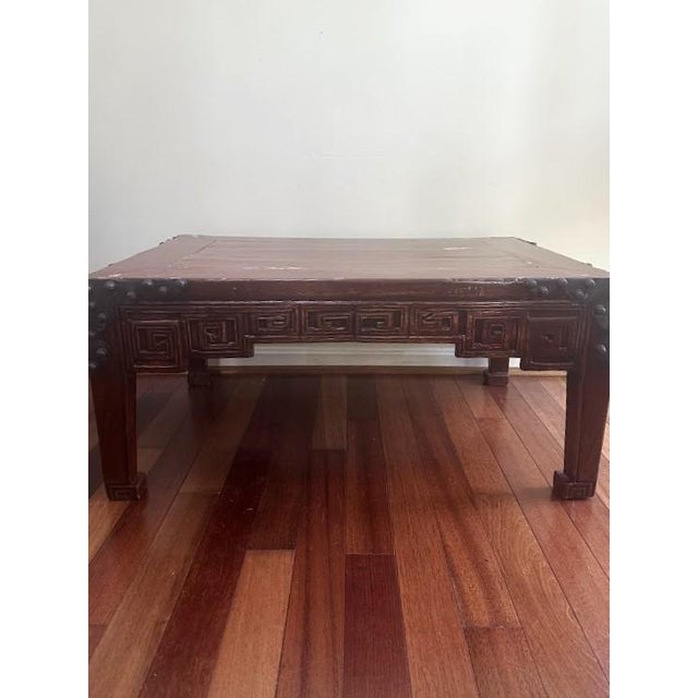 Antique Chinese Red Lacquered Elm Low Table