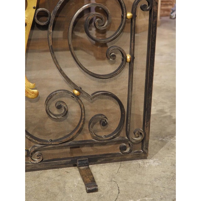 1950s French Wrought Iron Firescreen With Gilt Highlights, Signed Bataillars For Sale - Image 12 of 18