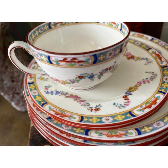 Mid 19th Century Minton English China Plates, Teacups and Saucers - Set of 10 For Sale - Image 10 of 10