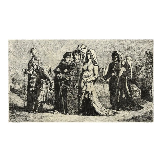 Jean Vandekerkhove, Wedding Procession, Original Etching, 1860 For Sale