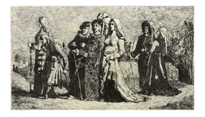 Jean Vandekerkhove, Wedding Procession, Original Etching, 1860