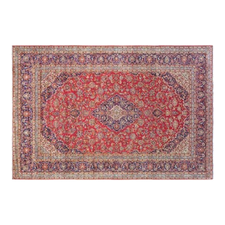 Vintage Red Blue 9'11" X 15'1" Hand-Knotted Wool Area Rug - Traditional Medallion For Sale