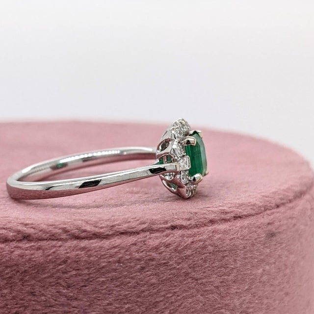 Zambian Emerald Ring With Diamond Accents: Solid 14k Gold, Asscher Cut 5mm, Size 6.75 For Sale In Columbus - Image 6 of 7