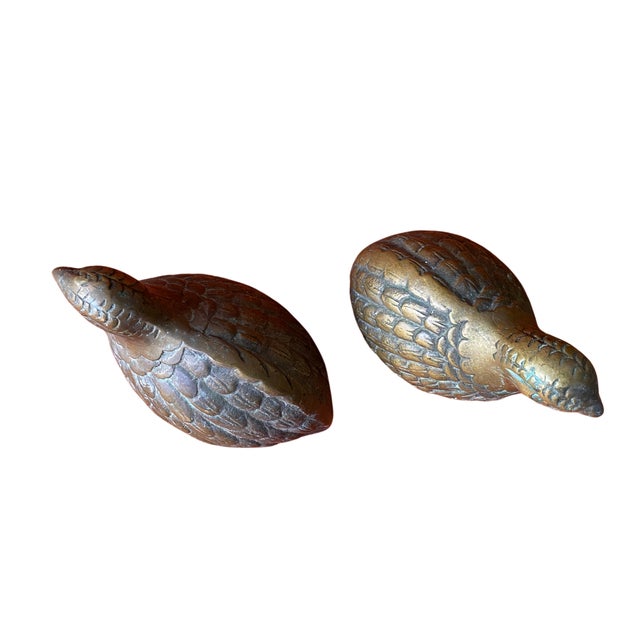 Mid-Century Modern Pair of Vintage Korean Cast Brass Quail Sculptures For Sale - Image 3 of 4