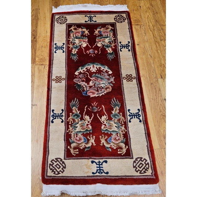 Vintage Chinese Art Deco Hand-Knotted Rug, Floral Motif, Wool, 1900s, 3' x 5' For Sale - Image 13 of 13