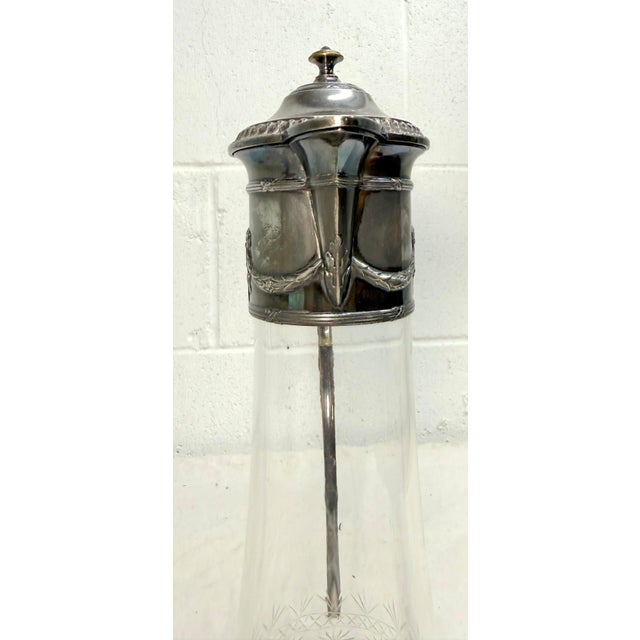 Metal Antique 1800's Ornate Silverplate Etched Crystal Glass Wine Claret Decanter WMF For Sale - Image 7 of 16