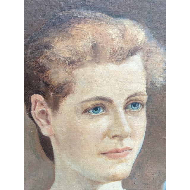 Art Deco Vintage Original Portrait of a Woman Oil Painting Framed and Signed For Sale - Image 3 of 9