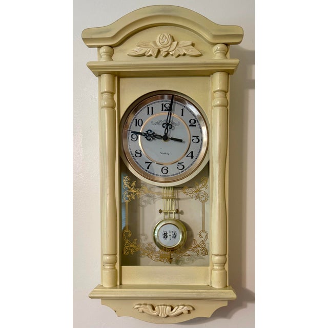 Cream Mid 20th Century European Retro Quartz Pendulum Wall Clock For Sale - Image 8 of 12