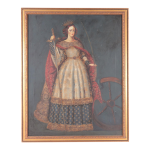 Oil Painting on Canvas Spanish Colonial School 19th Century Saint Catherine of Alexandria