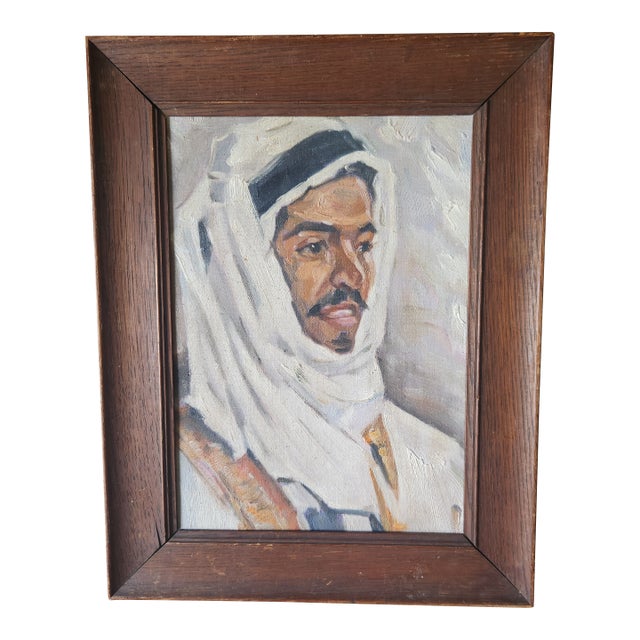 1960s Oil on Canvas Portrait Painting of a Handsome Arab Man For Sale