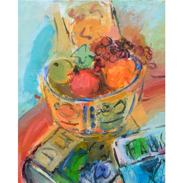 Fauvist Still Life With Fruit Basket and Books by Anthony Rappa For Sale - Image 4 of 4