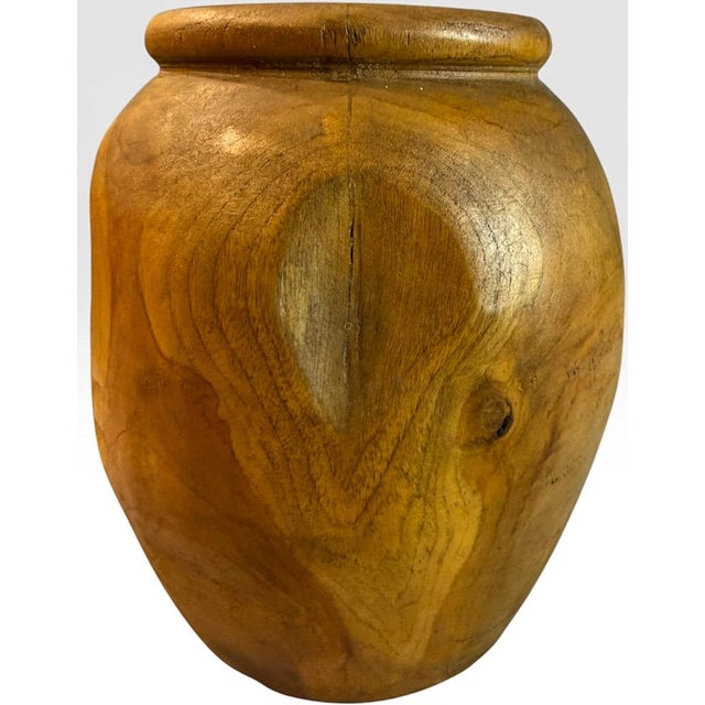 Handcrafted Wabi Sabi Turned Teak Root Wood Urn Vessel With Organic Natural Knots and Voids For Sale In Portland, ME - Image 6 of 14