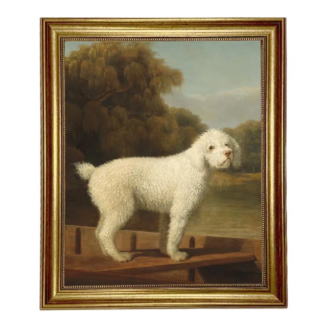 "White Poodle in a Punt" After George Stubbs, Contemporary Reproduction Print on Canvas, Small Gold Frame, 16 x 20 For Sale