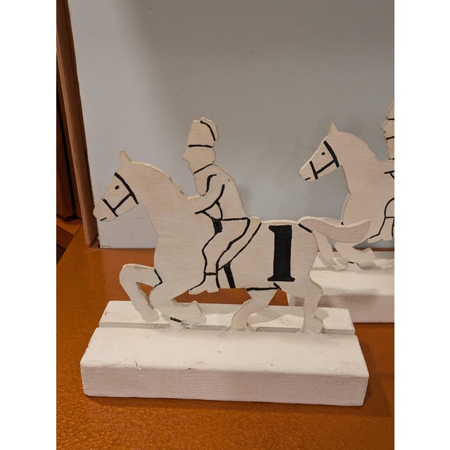 Vintage Folk Art Equestrian Chic Wood Race Horse Sculpture Carnaval Fair Game Pieces - Set of 6 For Sale - Image 10 of 18