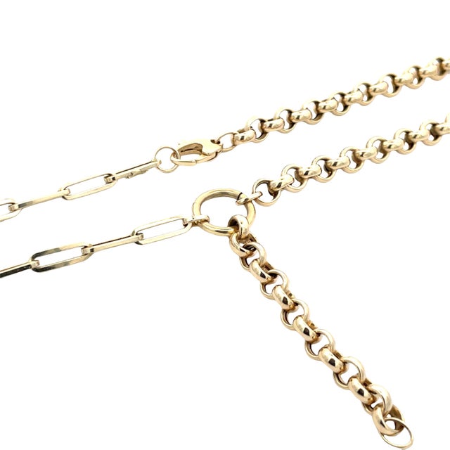 Modern 14k Gold Convertible Paperclip & Round Link Chain Necklace For Sale - Image 3 of 9