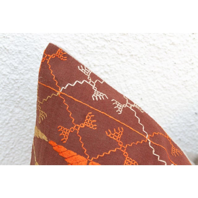 Indian Thar Desert Sun, Antique Phulkari Lumbar Pillow Cover For Sale - Image 3 of 6