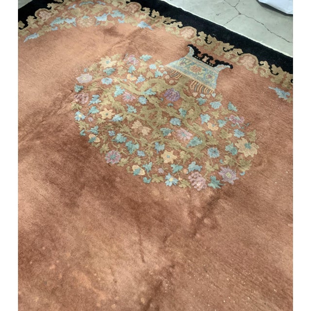 Sky Blue 1920s, Handmade Antique Art Deco Chinese Rug 8.10' X 11.10' For Sale - Image 8 of 8