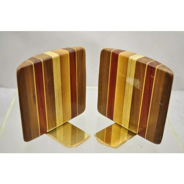 Vintage Mid Century Modern Solid Wood & Inlay Curved Modernist Bookends - A Pair For Sale In Philadelphia - Image 6 of 12