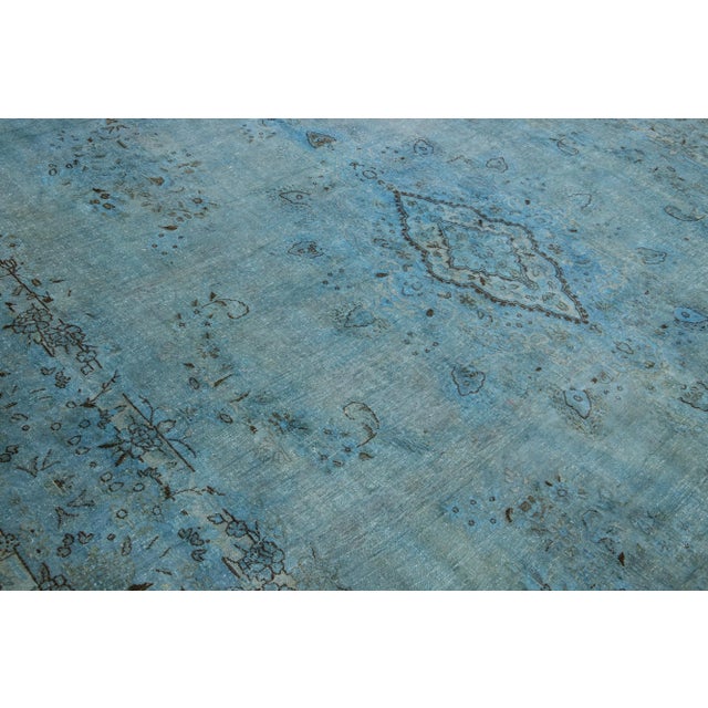 Vintage Persian Overdyed Handmade Medallion Blue Wool Rug For Sale - Image 9 of 11