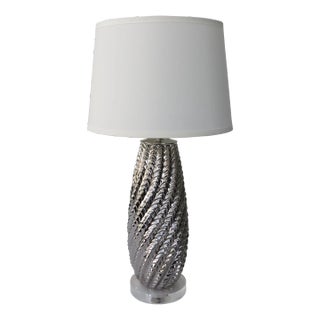 Retro Inspired Custom Mercury Glazed Ceramic Table Lamp by C. Damien Fox For Sale