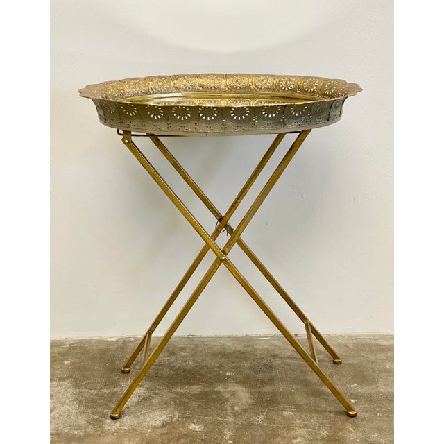 Gold Metal Oval Filigree Mirrored Folding Accent Table Chairish