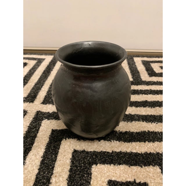 This stunning vintage, artist-signed studio pottery features two-tone golden brown and black an earthly-primitive style,...