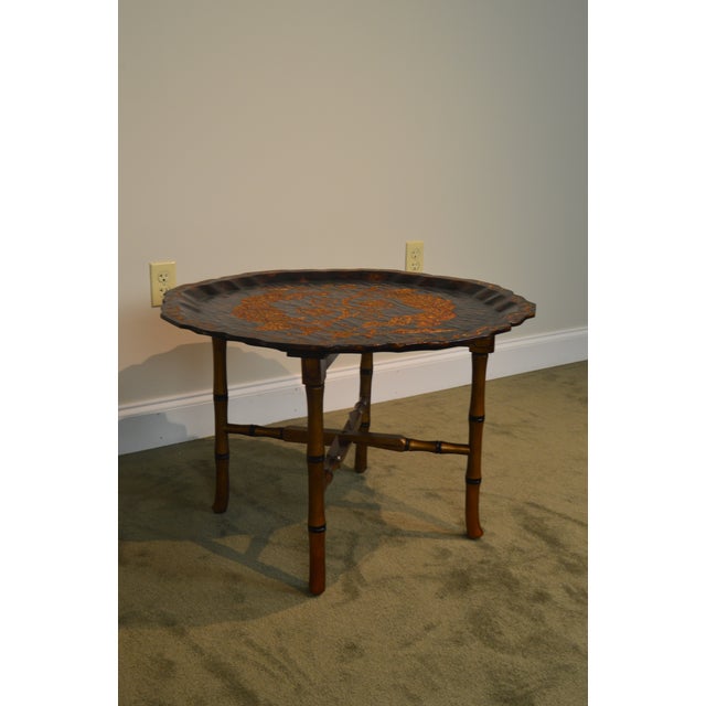 Black Gold Crackle Painted Finish Pie Crust Tray Top Faux Bamboo Coffee Table Chairish