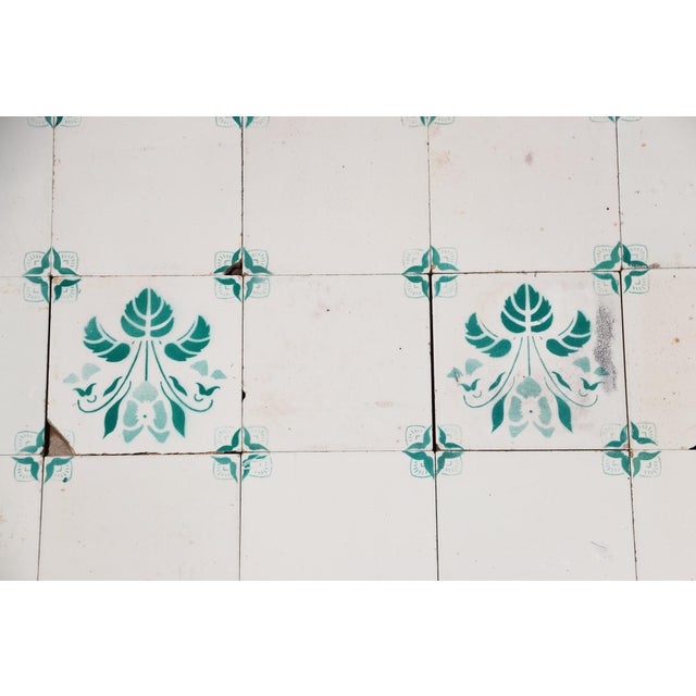 1900s Antique Portuguese White & Green Floral Art Nouveau Tiles, Large Set of 29 For Sale - Image 16 of 18