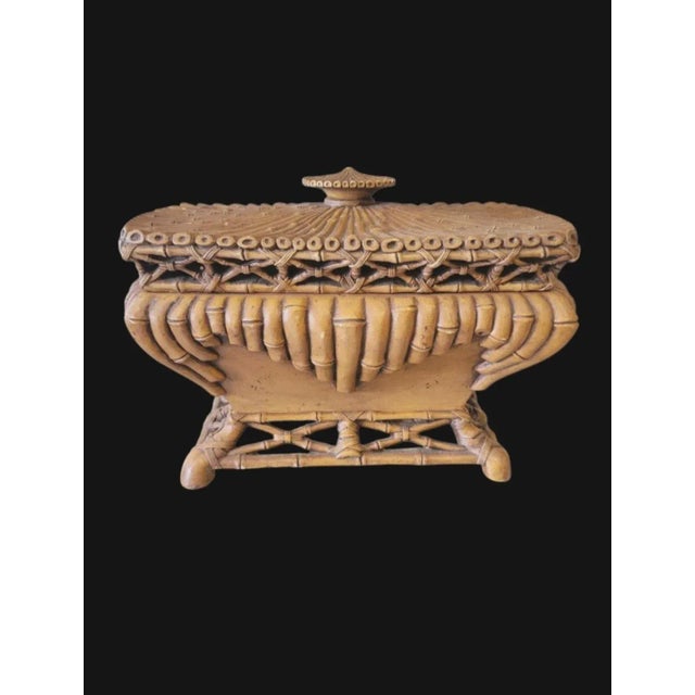 Vintage Faux Bamboo Plaster Decorative Regency Storage Table Box For Sale - Image 9 of 9