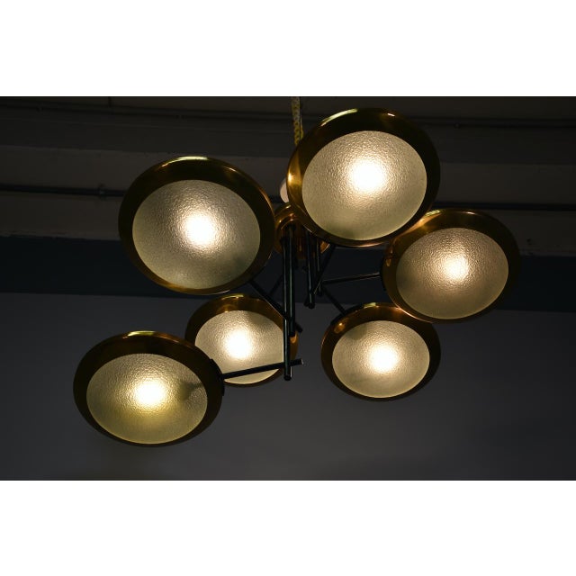 Metal Six Disc Brass and Glass Ceiling Lamp from Stilnovo, Italy, 1950 For Sale - Image 7 of 14