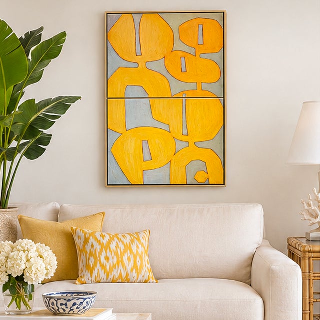 Original Abstract Oil Painting Diptych in Golden Yellow – Two-Panel Stretched Canvas by Tatiana Duperault For Sale - Image 4 of 5