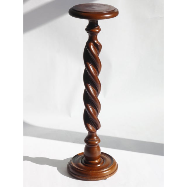 Tall Twisted Hand-Carved Wooden Pedestal, 1950s For Sale - Image 3 of 9
