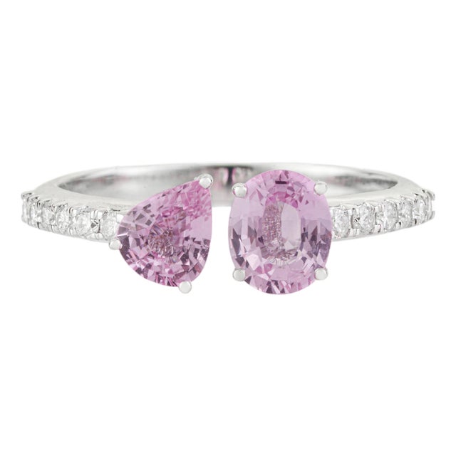 Toi Et Moi Pink Sapphire & Pave Diamond Open Bypass Ring 1.3ct in 14k Gold Size 9 For Sale