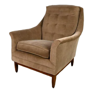 Vintage Mid Century Modern Mocha Colored Velvet Club Lounge Chair Style of Dunbar