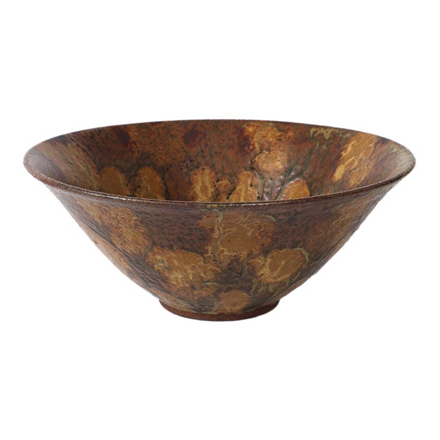 1950's Studio Made Mottled Pottery Decorative Bowl For Sale