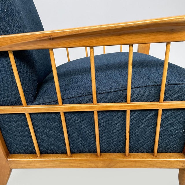 Set of Italian Art Deco Wooden Armchairs in Blue Fabric, 1940s For Sale - Image 16 of 18