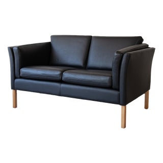 Mid-Century Danish Black Leather Two-Seater Sofa from Mogens Hansen, 1960s For Sale