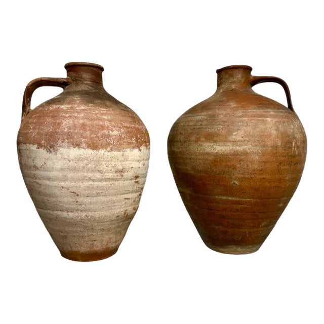 Glazed Olive Oil Amphora Jugs- A Pair For Sale