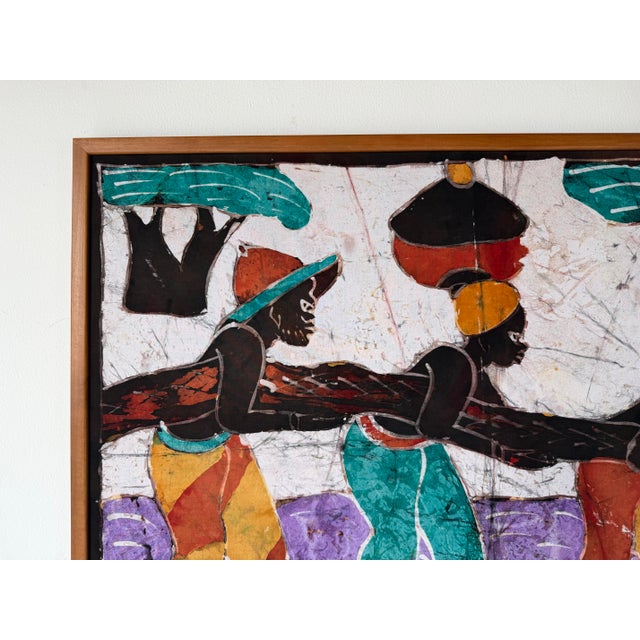 Vintage African Batik Wall Hanging Painting For Sale - Image 4 of 11
