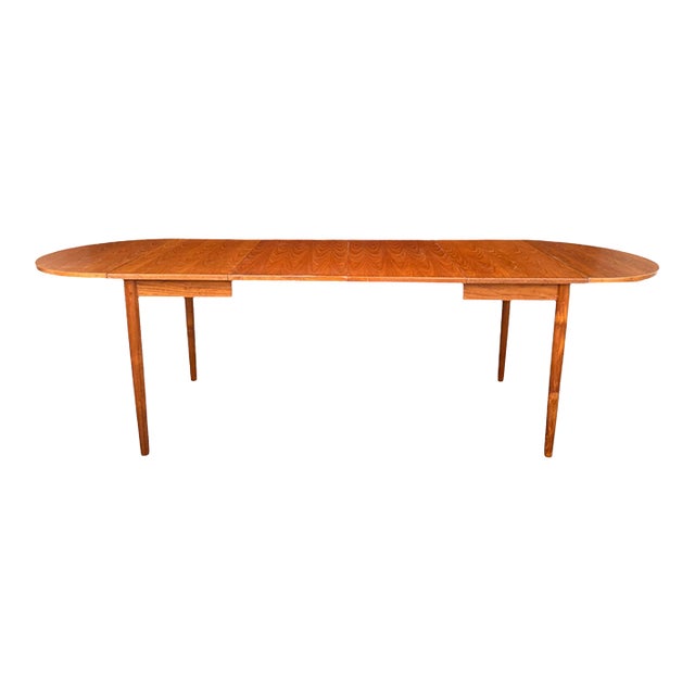 Vintage Danish Modern Teak Dining Table With Carved Tapered Legs For Sale
