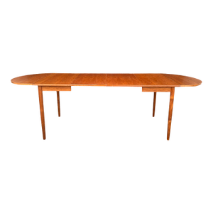 Vintage Danish Modern Teak Dining Table With Carved Tapered Legs