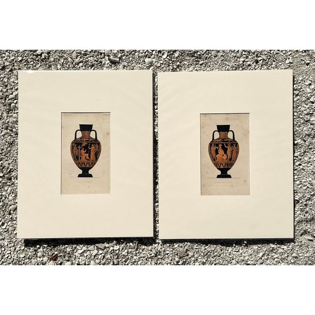 Late 20th Century Vintage Boho Greek Urns Original Prints - Set of 2 For Sale - Image 5 of 12