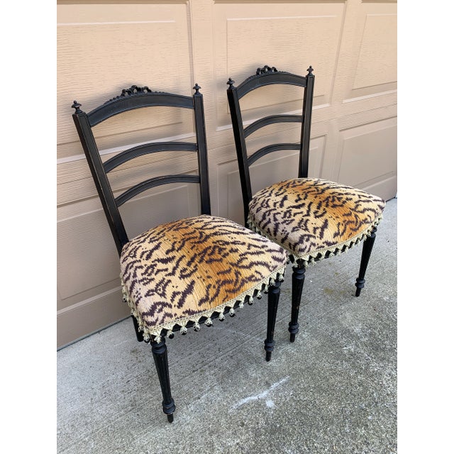 Mid 19th Century A Pair of Ebonized Opera Chairs in Tiger Upholstery For Sale - Image 5 of 14