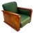 Large Vintage Art Deco Italian Club Chair in Burl Walnut and Green Fabric, 1930s For Sale