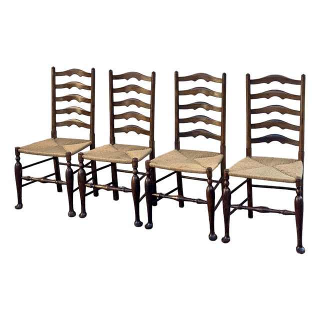 Mid 20th Century Set of 4 French Provincial Rush Seat Dining Chairs For Sale