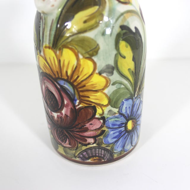 Ceramic Vintage Hand Painted Floral Italian Ceramic Vase or Carafe Signed s.c. Castelli For Sale - Image 7 of 11